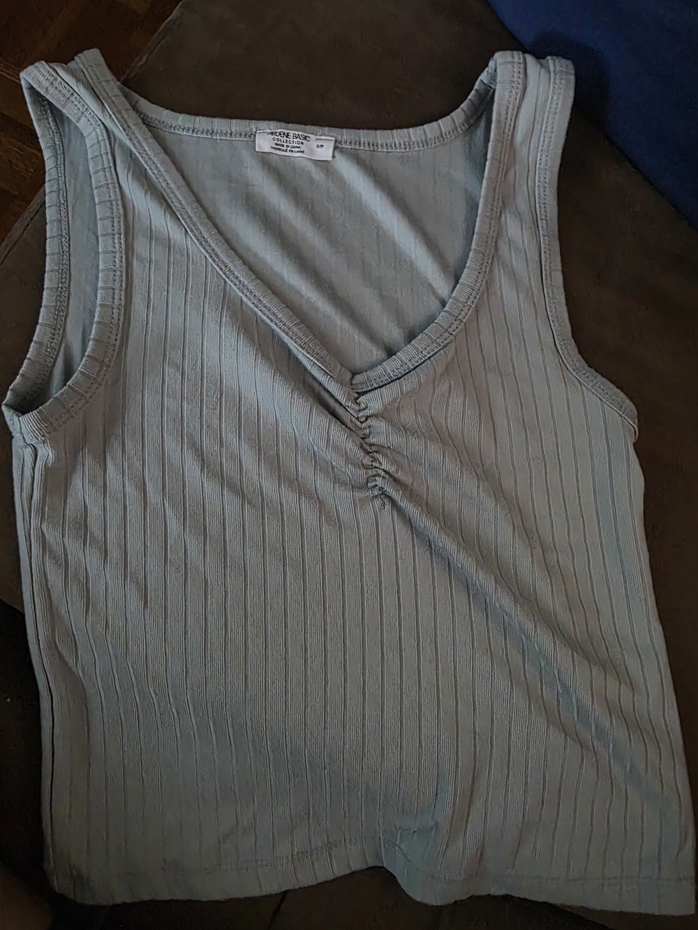 Ardene Light Blue Ribbed V-Neck Tank with Front Ruching